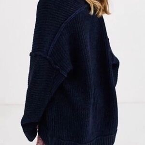 Free People High Hopes Chunky Ribbed Knit Cardigan Sweater Black